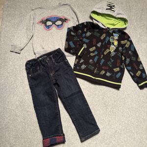 GAP Lined Jeans Boy 4T Bundle Marvel Hooded Sweater Super Hero Crewneck Pullover